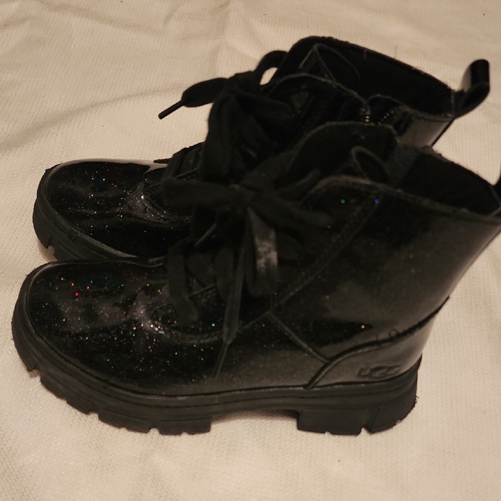 UGG kid's Shiny Black Combat Boots